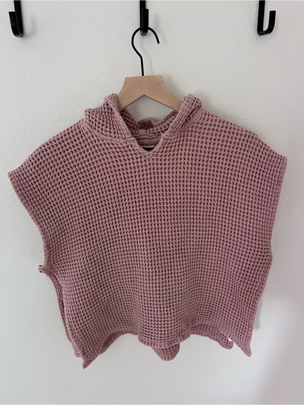 H&M Mauve Hooded Waffle-Knit Swim Poncho